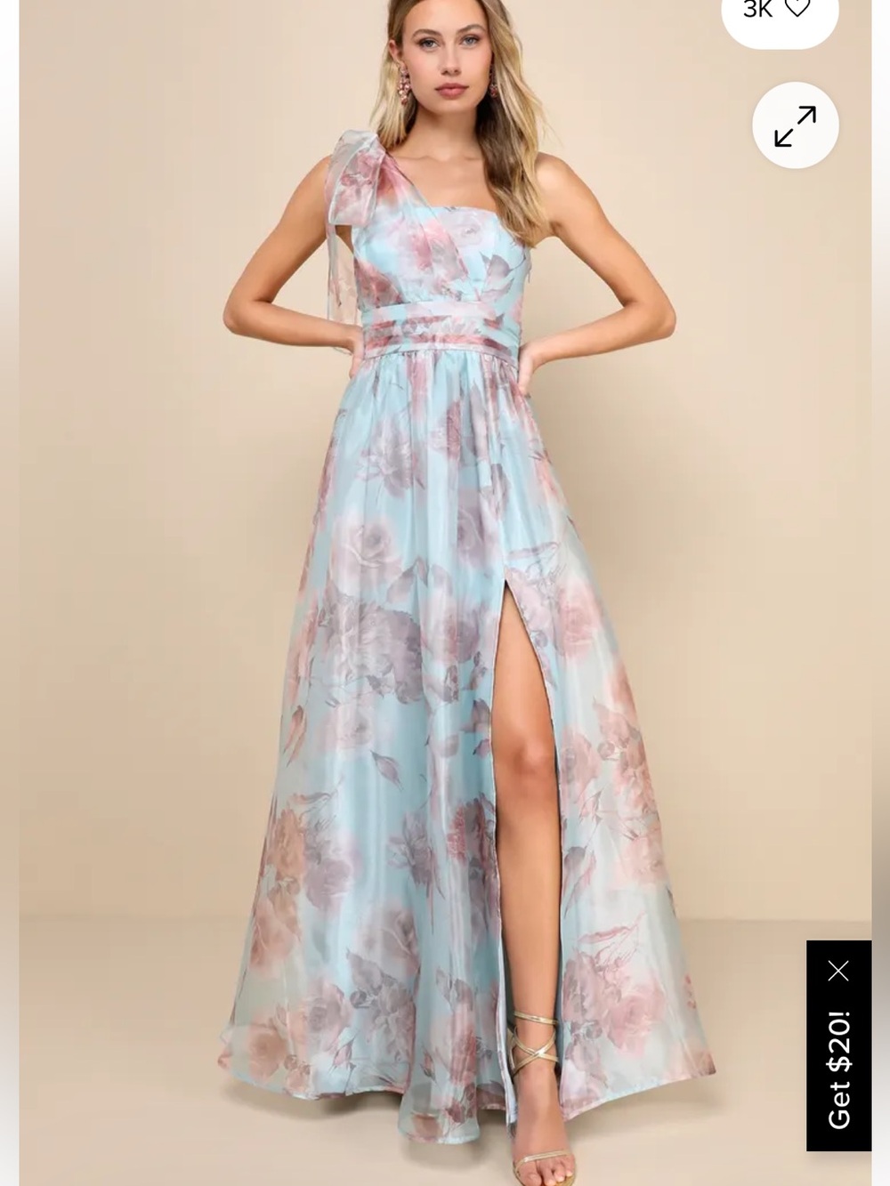 NWT! Lulus Dramatically Lovely Blue Floral One-Shoulder Maxi Dress. Women’s XS